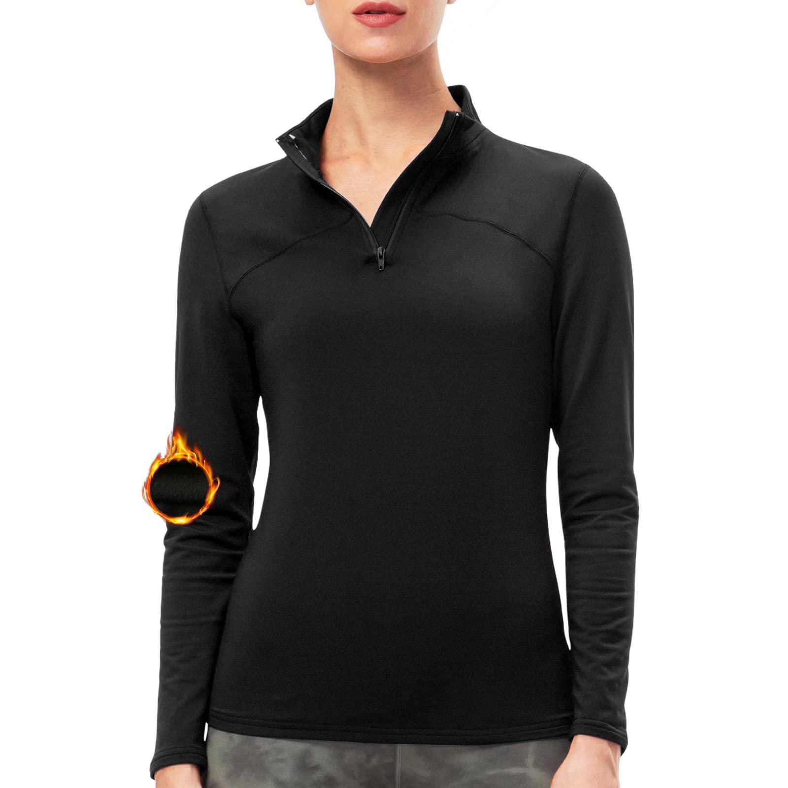 1/2 Zip Womens Thermal Top with Fleece Lining Compression Sports Base Layer for Ski Hiking Running,Breathable Quick Dry High Wicking Soft-image-46