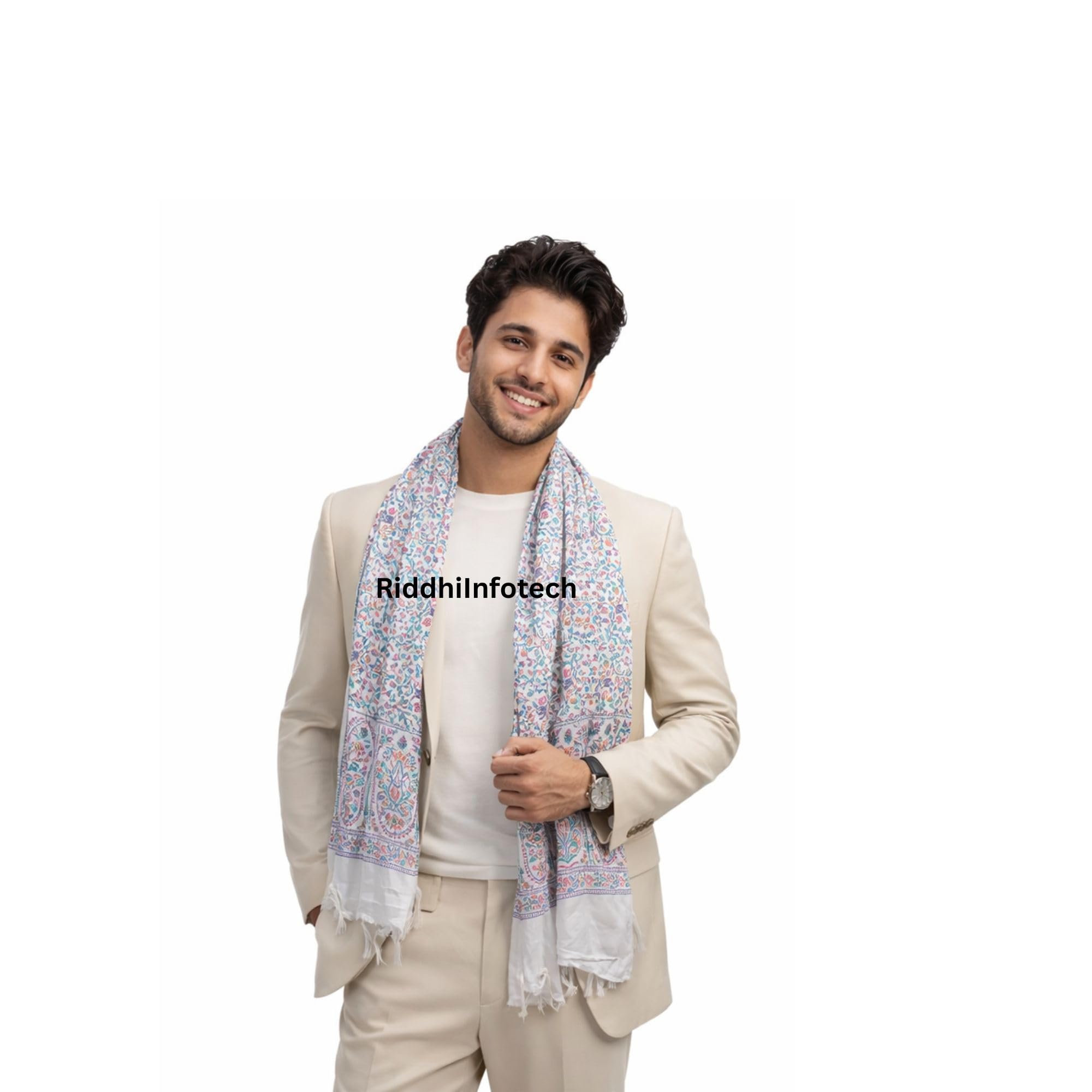 RiddhiInfotech Men’s Ethnic White Printed Dupatta | Approx. 2.5 Meter Length | Traditional Indian Stole for Kurta Pajama | Lightweight & Breathable Fabric | 1 Pc-image-22