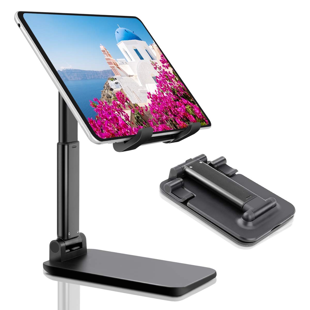 B-Land Adjustable Tablet Stand, Foldable Portable Tablet Holder for Desk, Desktop Stand Holder Dock Compatible with iPad Pro 9.7, 10.5,12.9 Air Mini 4, Kindle, Nexus, Tab, E-Reader (4-13'') (Black)