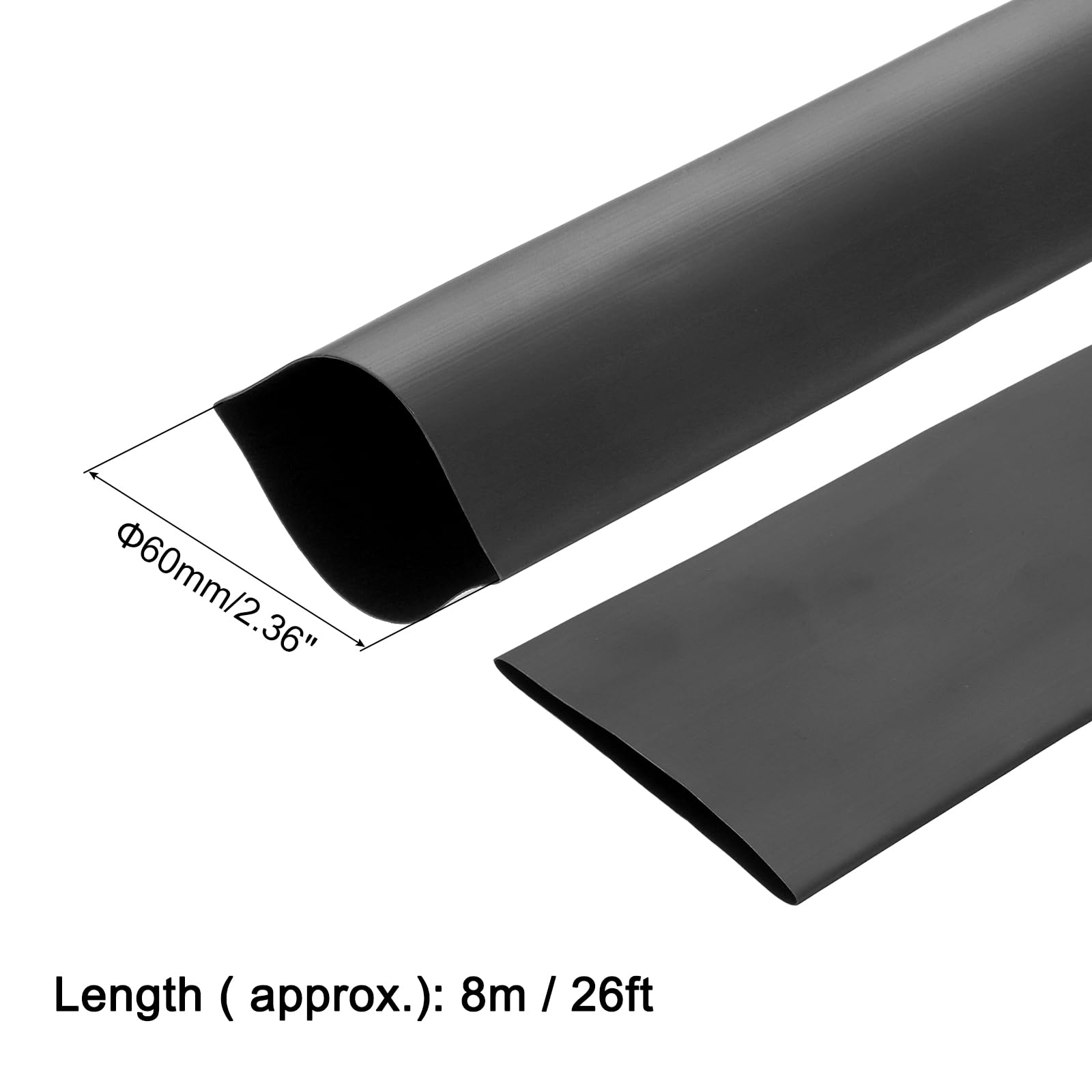 QUARKZMAN Gaine Thermorétractable de 60 mm de Diamètre, Longueur de 8 M, Ratio de Rétrécissement de 2:1, Manchon de Câble Thermorétractable Noir