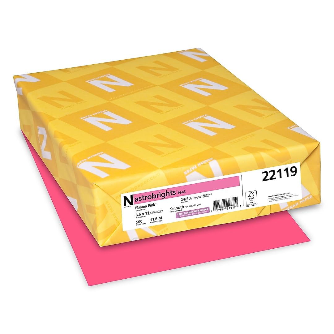 Astrobrights Color Paper, 24 lb Bond Weight, 8.5 x 11, Plasma Pink, 500/Ream