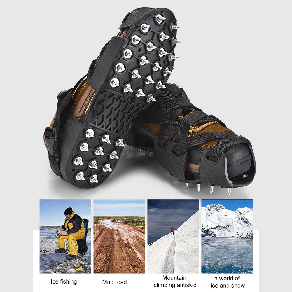 1 Paio di ramponi da Neve e Ghiaccio Antiscivolo con 32 Borchie, Copriscarpe Professionali in Acciaio Inossidabile for Camminare sulla Neve
