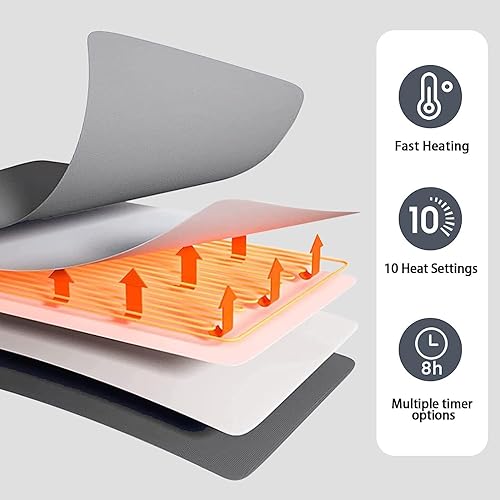 Miniatura 5 de OCTROT Manta térmica eléctrica de 50 x 60 pulgadas, manta de calentamiento rápido con doble control, 10 niveles de calor y 5 temporizadores de