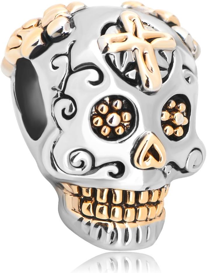 QueenCharms Dia De Los Muertos Skull Charm Beads for Bracelets