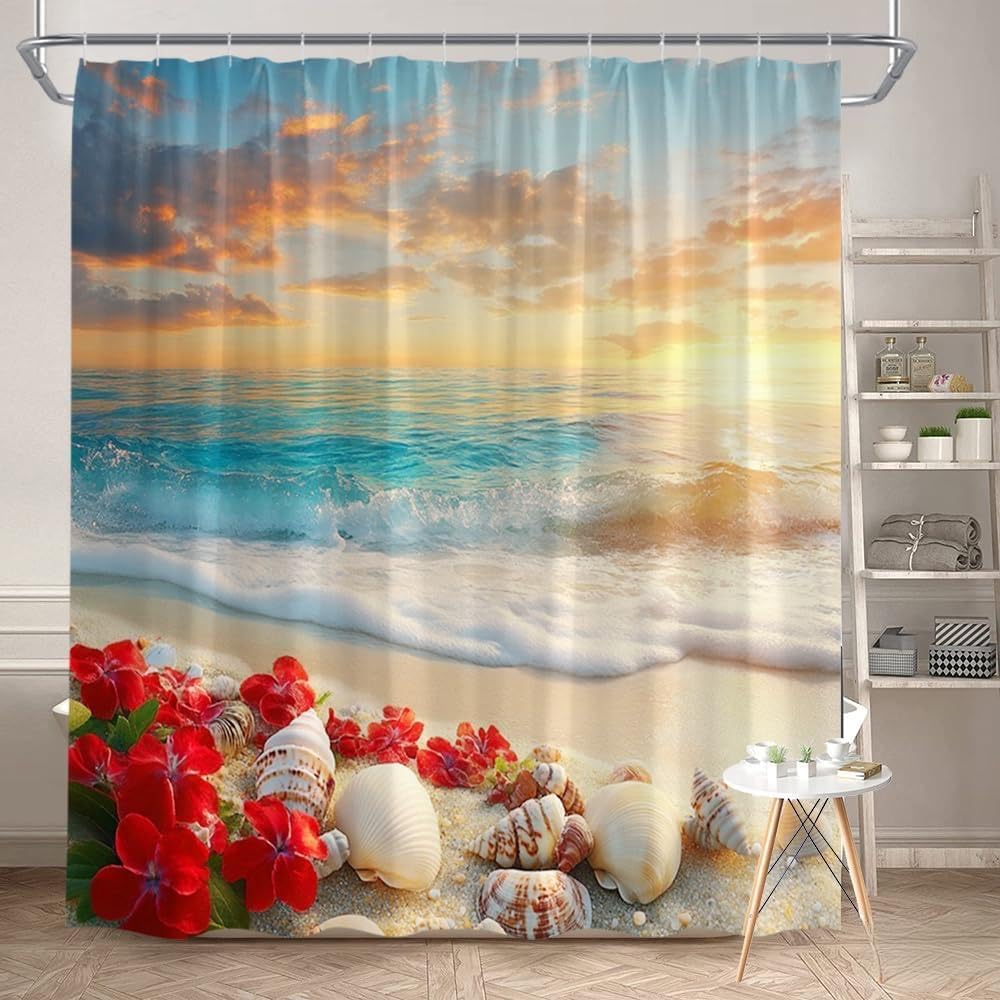 Glwdmb V-13 1 Piece 150X180cm Coastal Beach Sunset Printed Shower Curtain With Hook, Polyester, For Windows And Walls, Bathtub, Bathroom, Machine Washable, All Season Universal