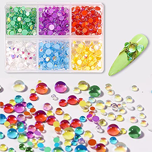 Kristall-Meerjungfrau-Nagel-Strasssteine, Changar, Kaviar, runde Perlen, flache Rückseite, Nagel-Strasssteine, schillernde Aurora, runde Perlen, Nagel-Diamanten, mit Aufbewahrungsbox Cover