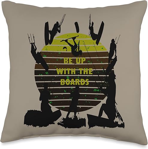 Kitesurf Gifts and Surf Lover Tees by taiche Kitesurfers Be Up with The Boards Retro Style 6 Throw Pillow, 16x16, Multicolor