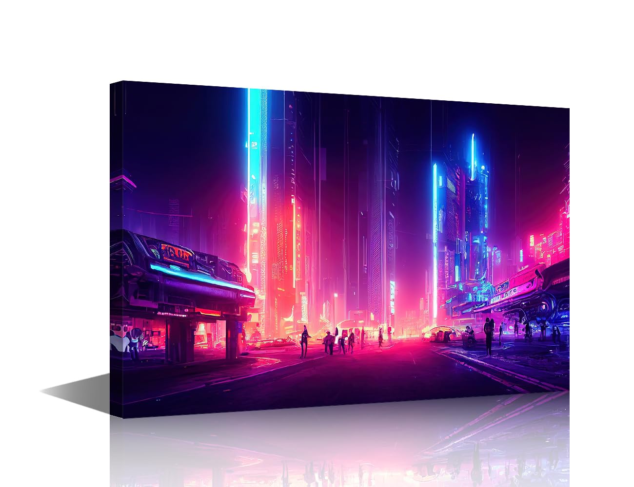 TISHIRON Cyberpunk Futuristic Canvas Wall Art for Living Room Home Wall Decor 1 Panel Colorful Cyberpunk Metaverse City Prints for Men Bedroom Office Game Room Decor Framed 12x18 in