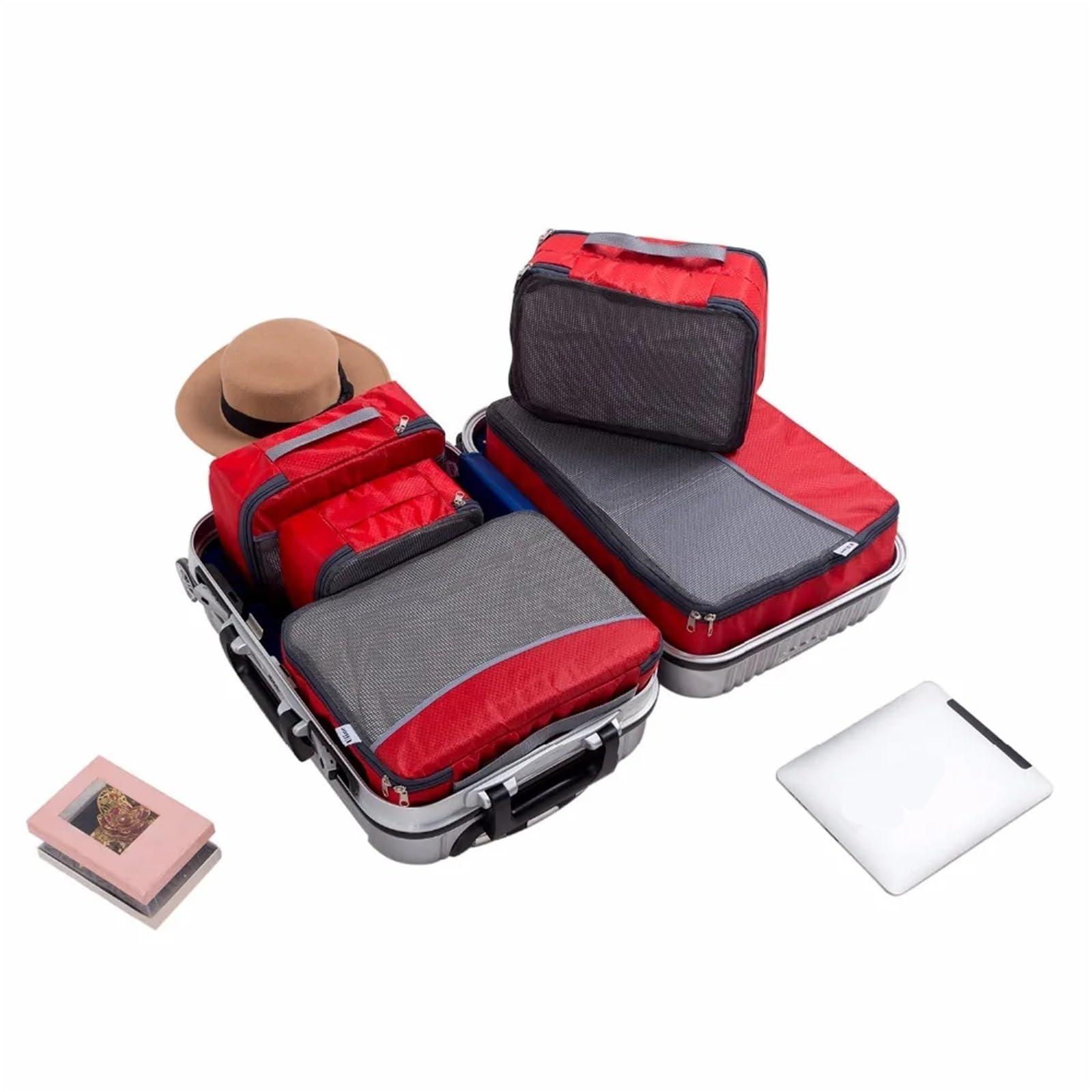Organizzatore di bagagli da viaggio 5 pezzi: borse portaoggetti leggere a cubetti imballaggio su entrambi i lati(Red)
