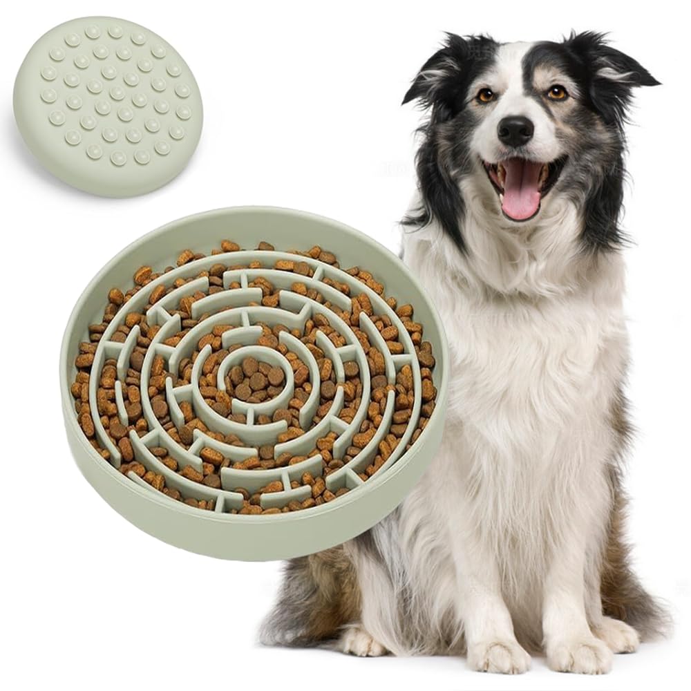 Slow Feeder Dog Food Bowl,Puzzle Silicone Feeding Bowls with Suction Cups, Anti-Choking Pet Slow Feeding,Non Slip Maze Puzzle Dog Feeder Bowl Prevent Bloating, Easy to Clean