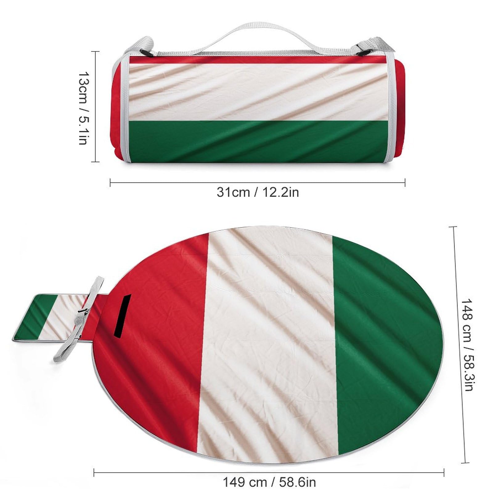SKTNBM Picnic Blankets,Italy Flag Print Picnic Mat,Portable Picnic Blanket,Foldable Compact Beach Blanket for Camping,Park,Travel