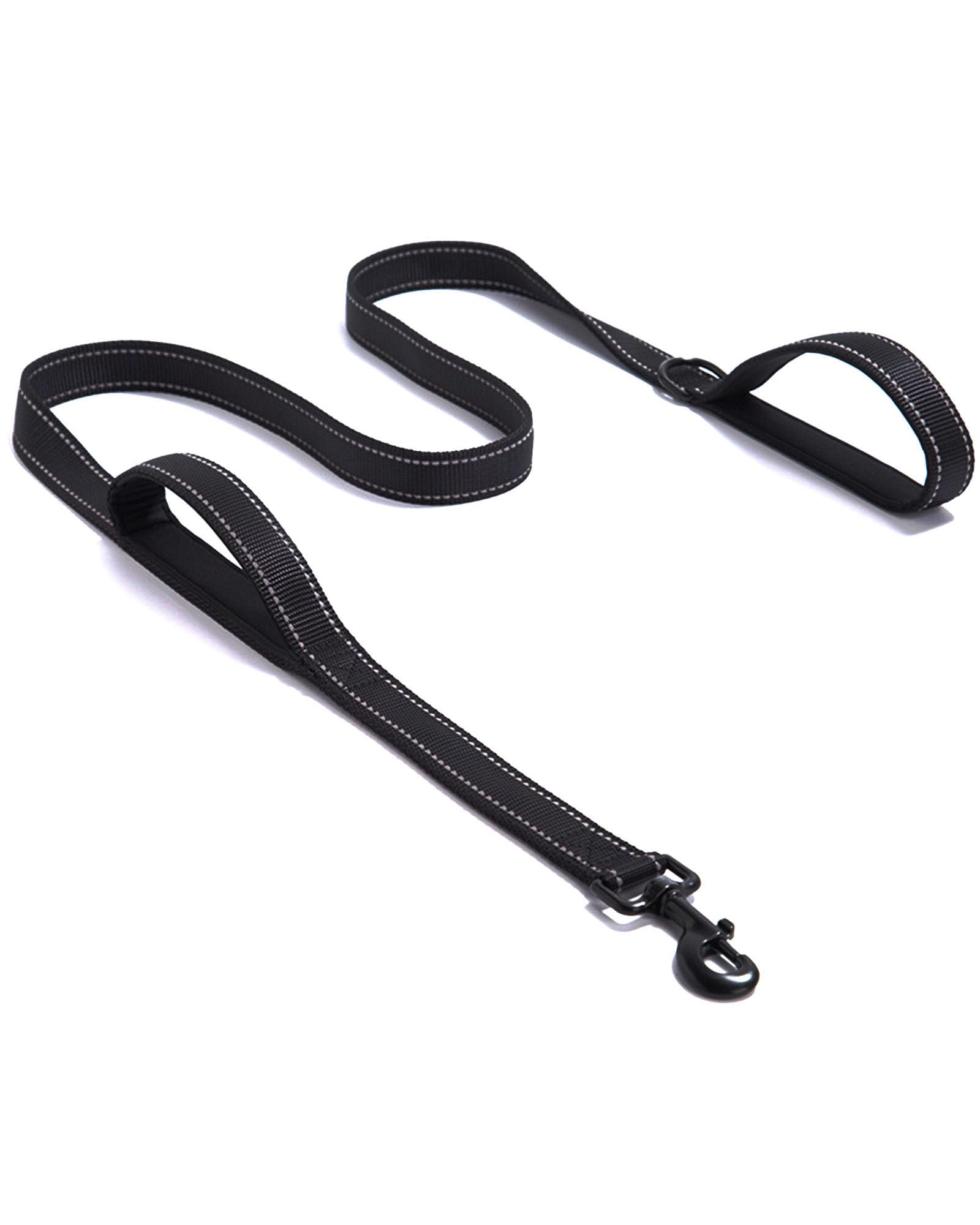 Solmoony 6FT Black Strong Dog Leash with 2 Padded Handles, Traffic Handle Extra Control, Double-Sided Reflective Walking Lead for Small Medium and