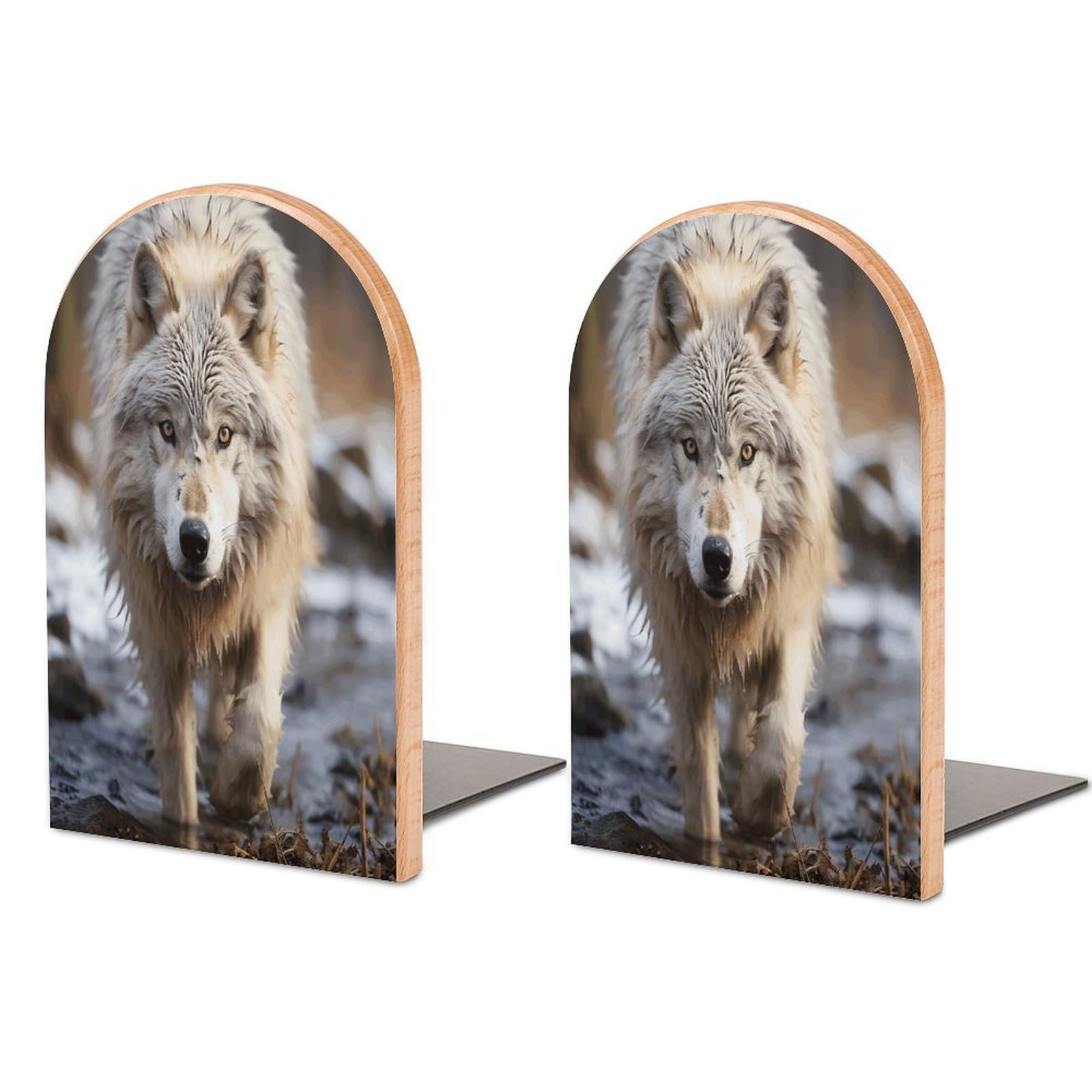 Walking Wolf Bookend Wood Book End for Shelves Heavy Duty Non-Slip Wooden Bookend Support Universal Economy Bookends Fancy Modern Decorative Book Accessories 1 Pairs
