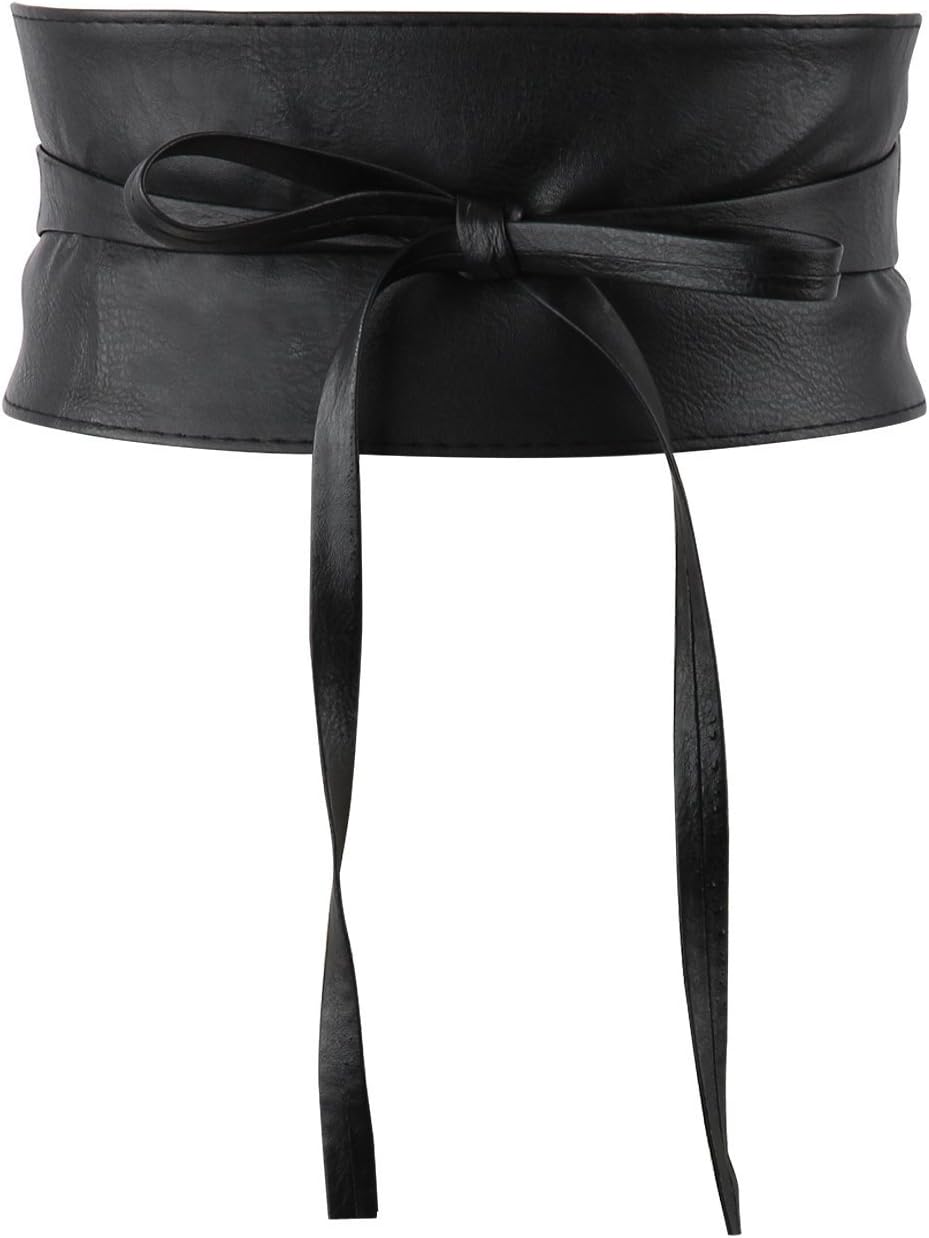 Uyett Women's Bowknot Fashion Leather Self Tie Wrap Around, Black, Size 95.27"