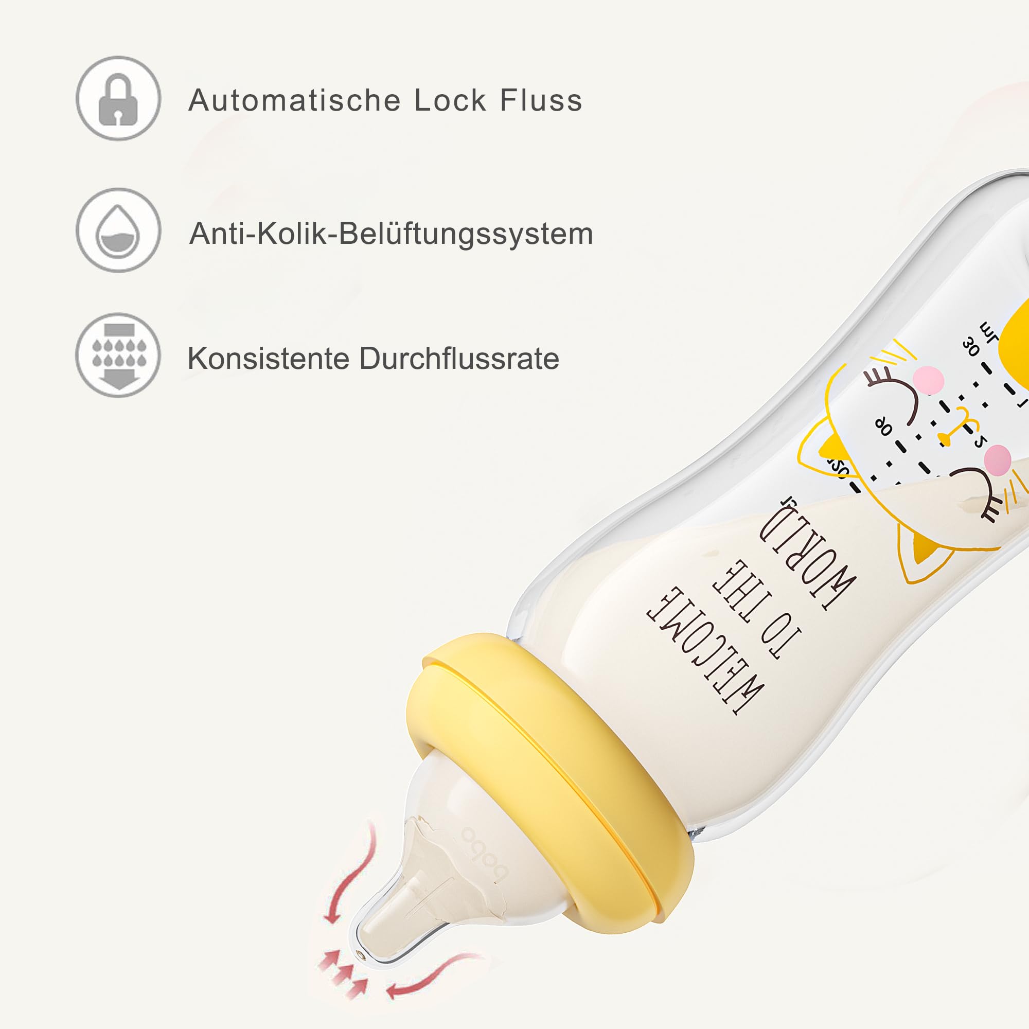 YOHKOH Set di biberon in vetro anti-colic con tettarella in silicone ultra morbido, per neonati a partire da 1 mese (multicolore1, 260 ml (confezione da 4)