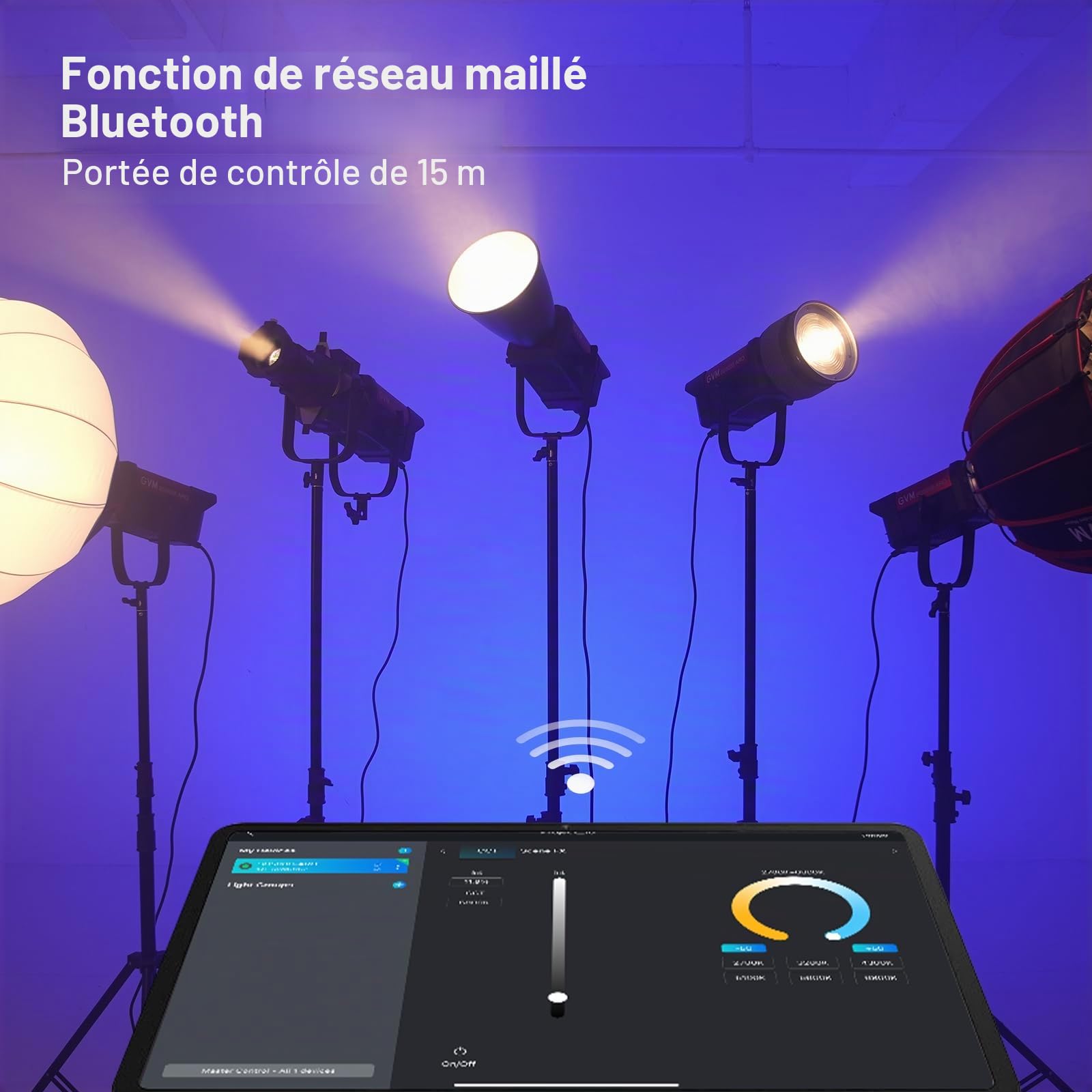 GVM 300W Lumière LED Vidéo, 221950 lux/1m, Kit d'Éclairage Photo ARO SD300B avec Contrôle par Application, 2700K-6800K Lumière Continue de Studio pour Youtube, Cinéma, 12 Effets Scéniques