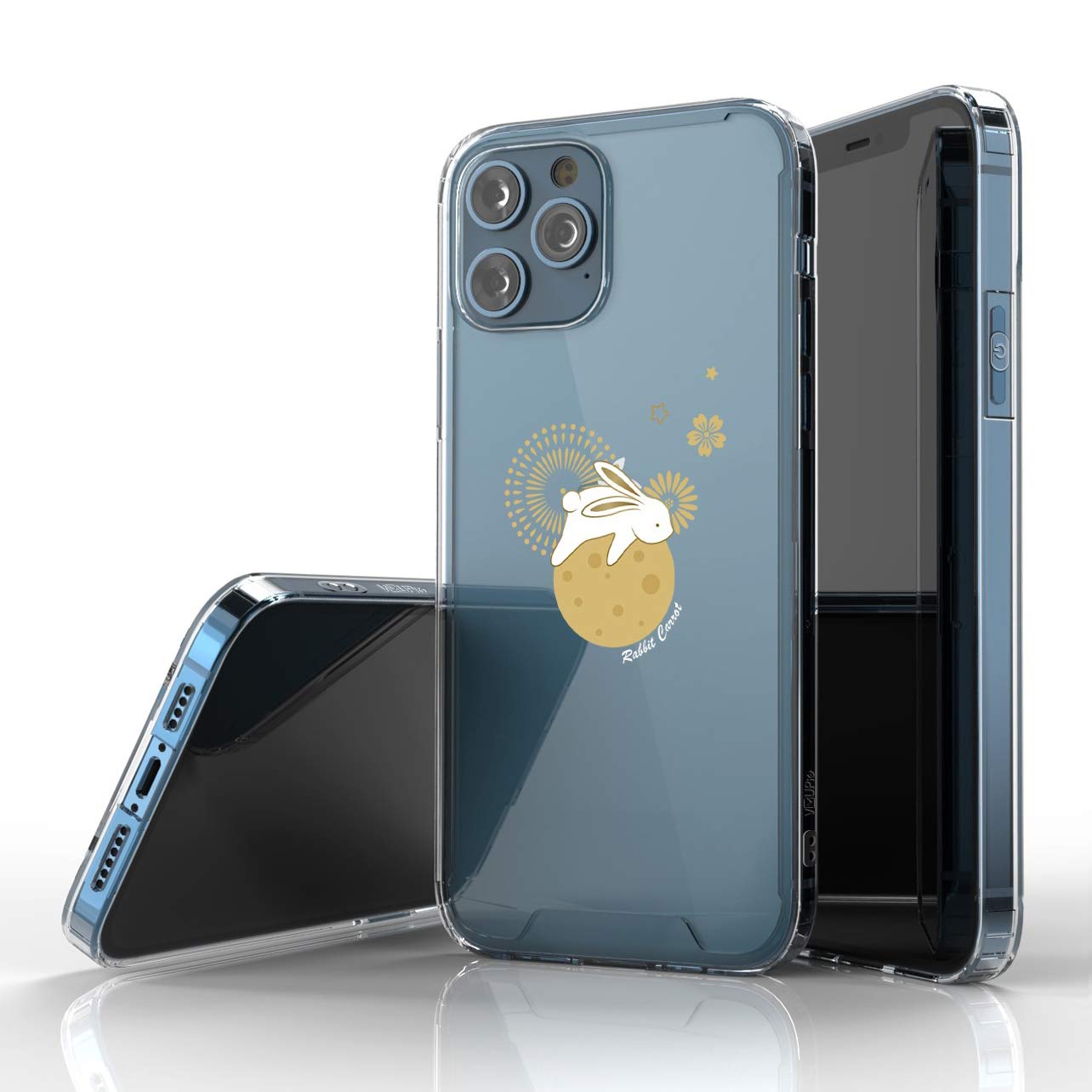 VVUPICCompatible for iPhone 12 / Pro 6.1" Clear Case Cute Bunny [Moon Rabbit] Hybrid Shockproof Cover - Simple Bunny