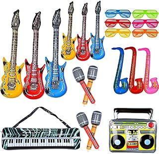 Inflatable Toy Set With Rock Star Toy,Inflatable Musical Instruments Accessories With Photo Booth Props For Party Props Birthday Party Supplies (21 PCS)