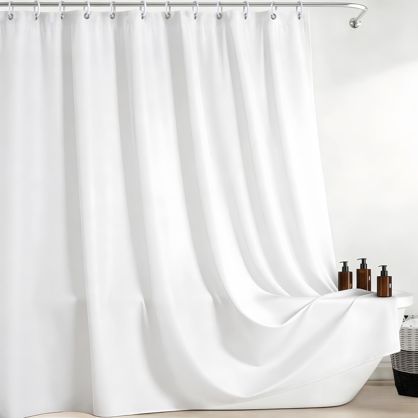 Rideau de douche de qualité supérieure en polyester blanc hydrofuge de 200x200 cm