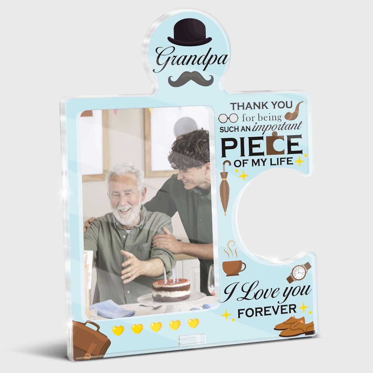 Grandpa Gifts from Grandkids 4x6 Picture Frame, Grandfather Puzzle Photo Frame Appreciation Gifts for Grandpa Birthday Christmas Thanksgiving