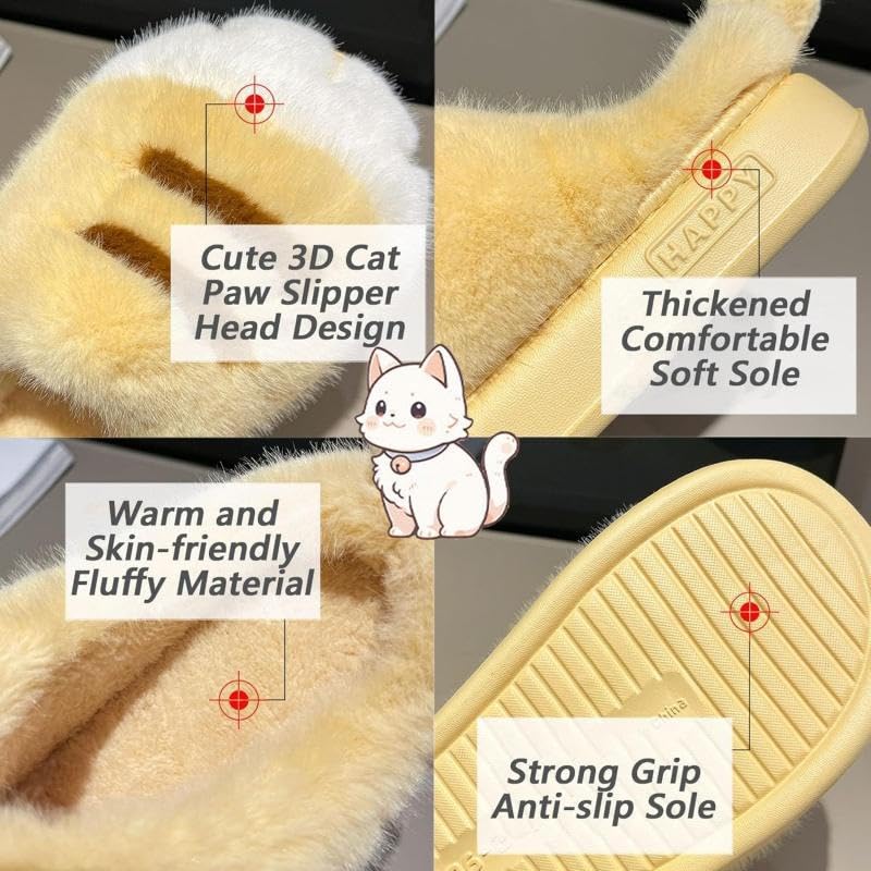 Cat Paw Slippers, 3D Cat Paw Slippers for Women, Non-slip Plush Fuzzy House Shoes with Cute Paw Prints3
