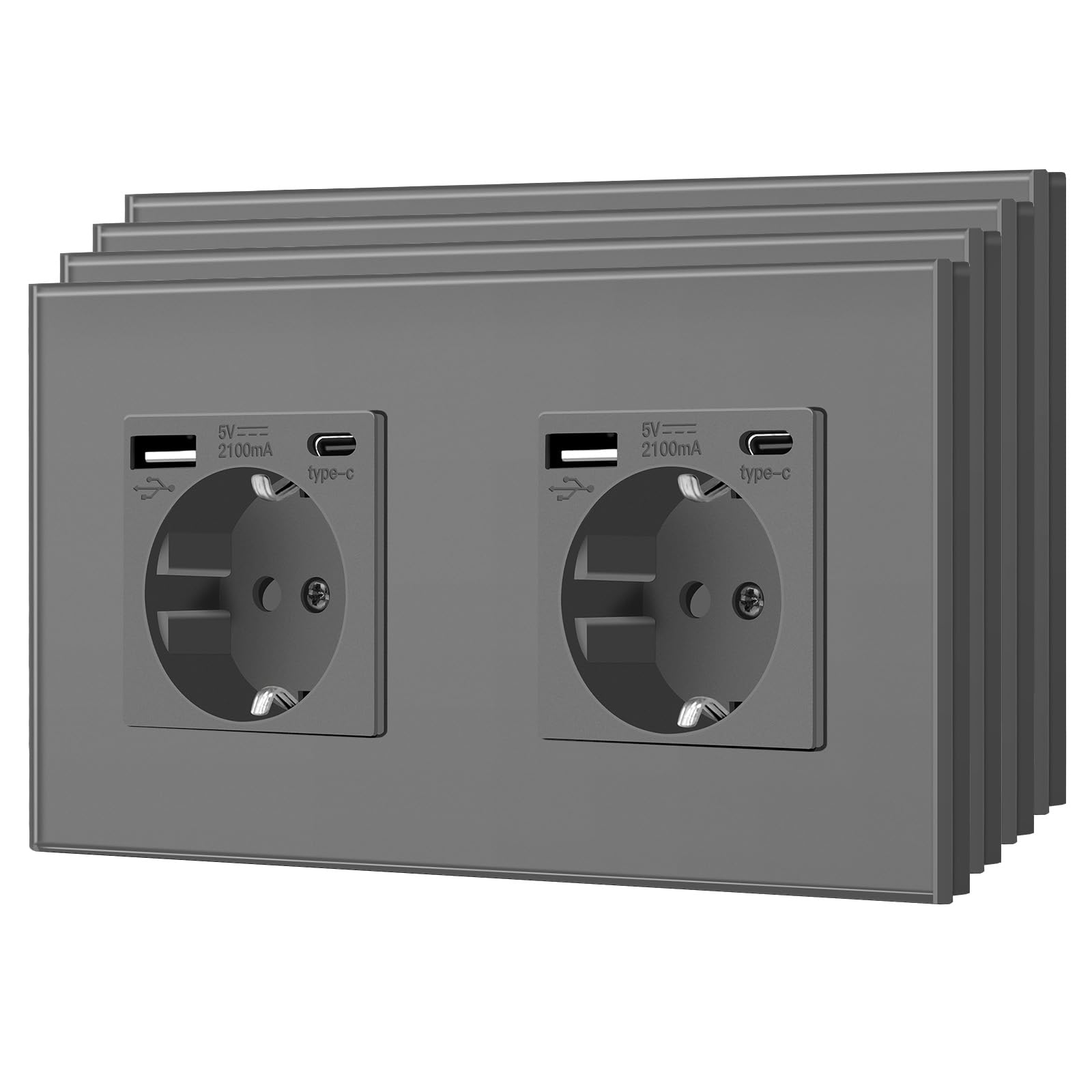 BSEED Enchufe de Pared con USB C,Enchufes Dobles Empotrados con Cristal,Toma de Corriente,Seguridad infantil,Fácil de Instalar,M Serie,2 Enchufes con USB y Tipo C,157mm Blanco — view 125