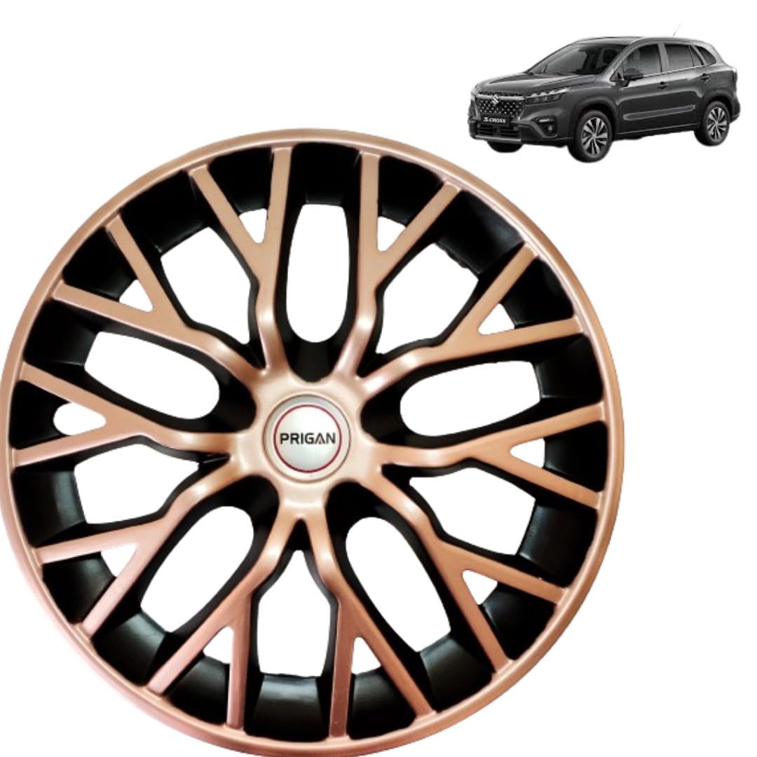 PRIGAN Wheel Cover for Scross Copper Black Wheel Cover 16" for Maruti Scross (Set of 4 Pcs) (Press Fitting) Model Name- Phantom Copper Black 16