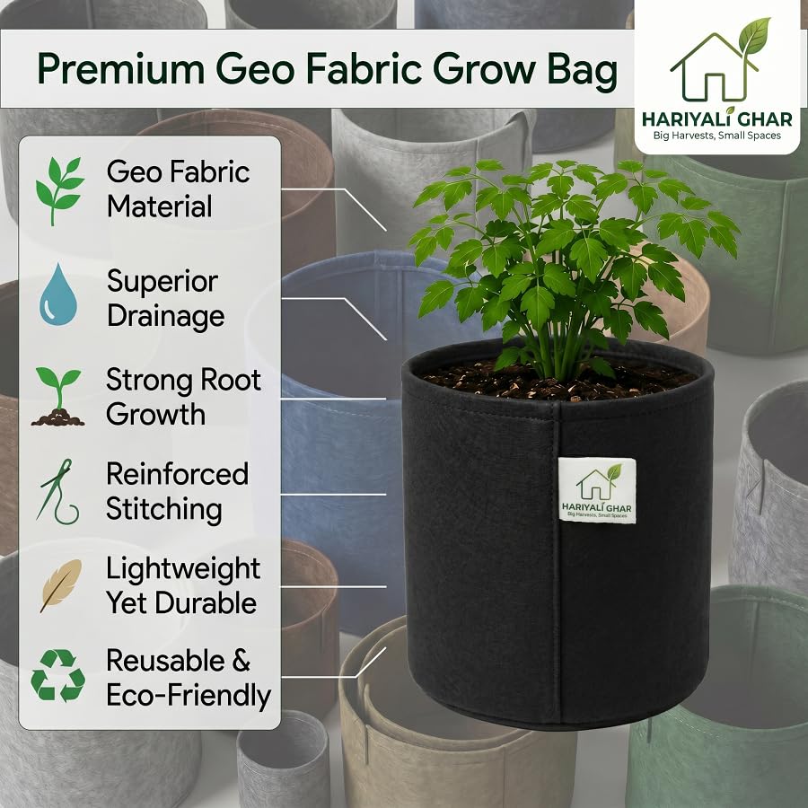 Image of 400 GSM Geo Fabric Round Grow Bags 6x6 Inch, Black Planting Bags for Terrace and Kitchen Gardening Pack of 20