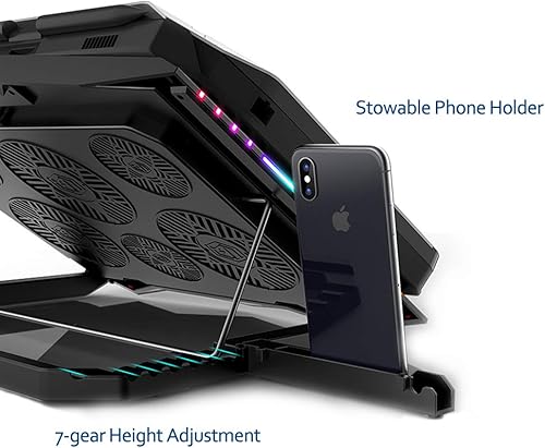 Miniatura 6 de MeFee - Almohadilla de refrigeración RGB para laptop de 15.6 a 21 pulgadas con 6 ventiladores silenciosos y control de botón, enfriador portátil