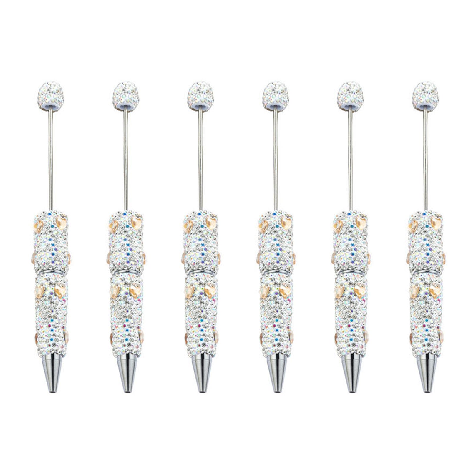 Jazuaiao 6pcs Beadable Ballpoint Pen Black Inks Pen Glittering Bead Rhinestones Fancy Smooth Writing for School Glittering Ballpoint