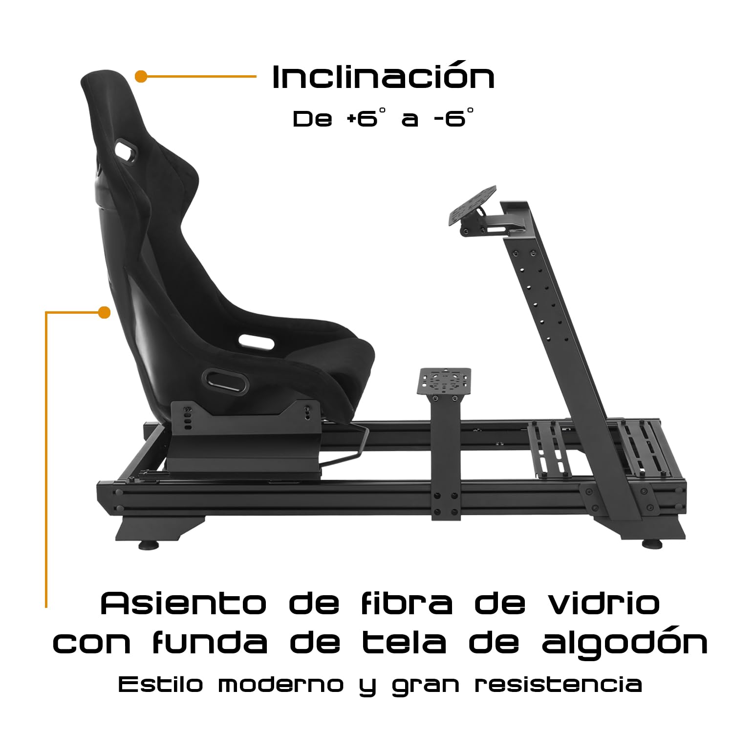 Indeca Cockpit Simracing Magnus Racer GTR con Asiento | Soporte para Volante, Pedales y Palanca de Cambios | Estructura de Aluminio y Acero | Ajustable y Estable
