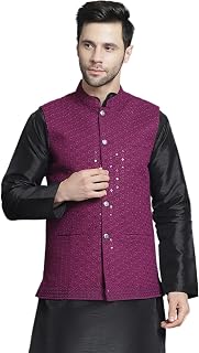 Men's Cotton Nehru Jacket Sequins Indian Traditional Vest Waistcoat Bandhgala Festive Wedding Outfit