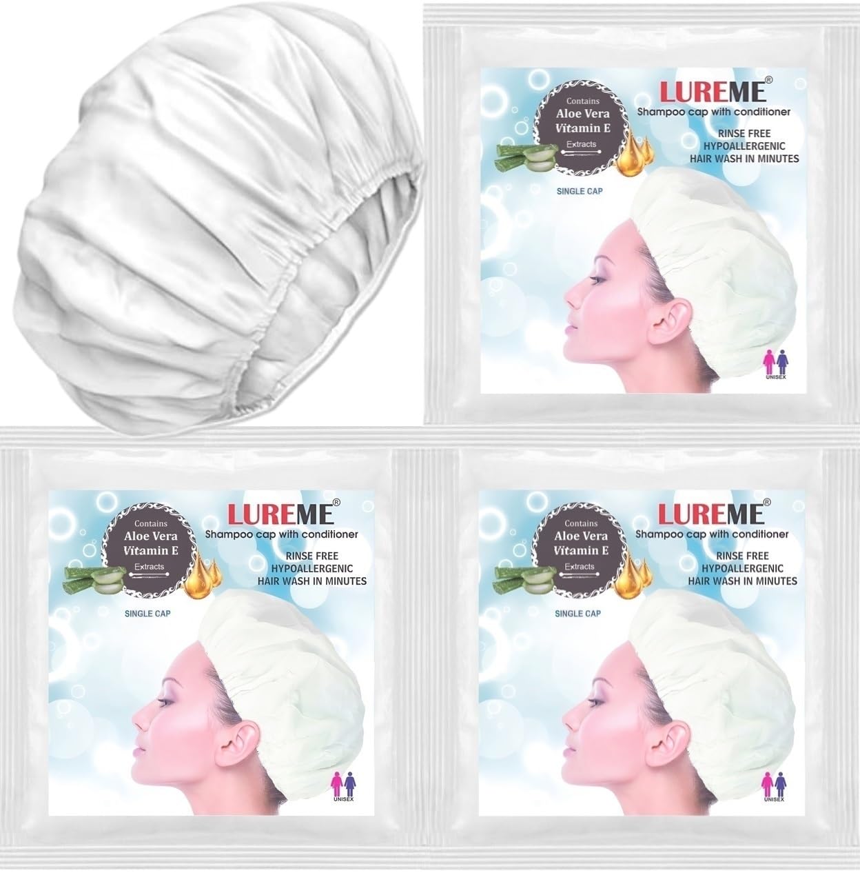 LUREME 3 Packs Rinse Free Eco Care Easy Bath Shampoo Cap for Adults. Comfortable and Complete Hair Wash. Condition Hair in Minutes, Leaves You Clean and Fresh. 1 Shampoo Cap/Pack-image-22