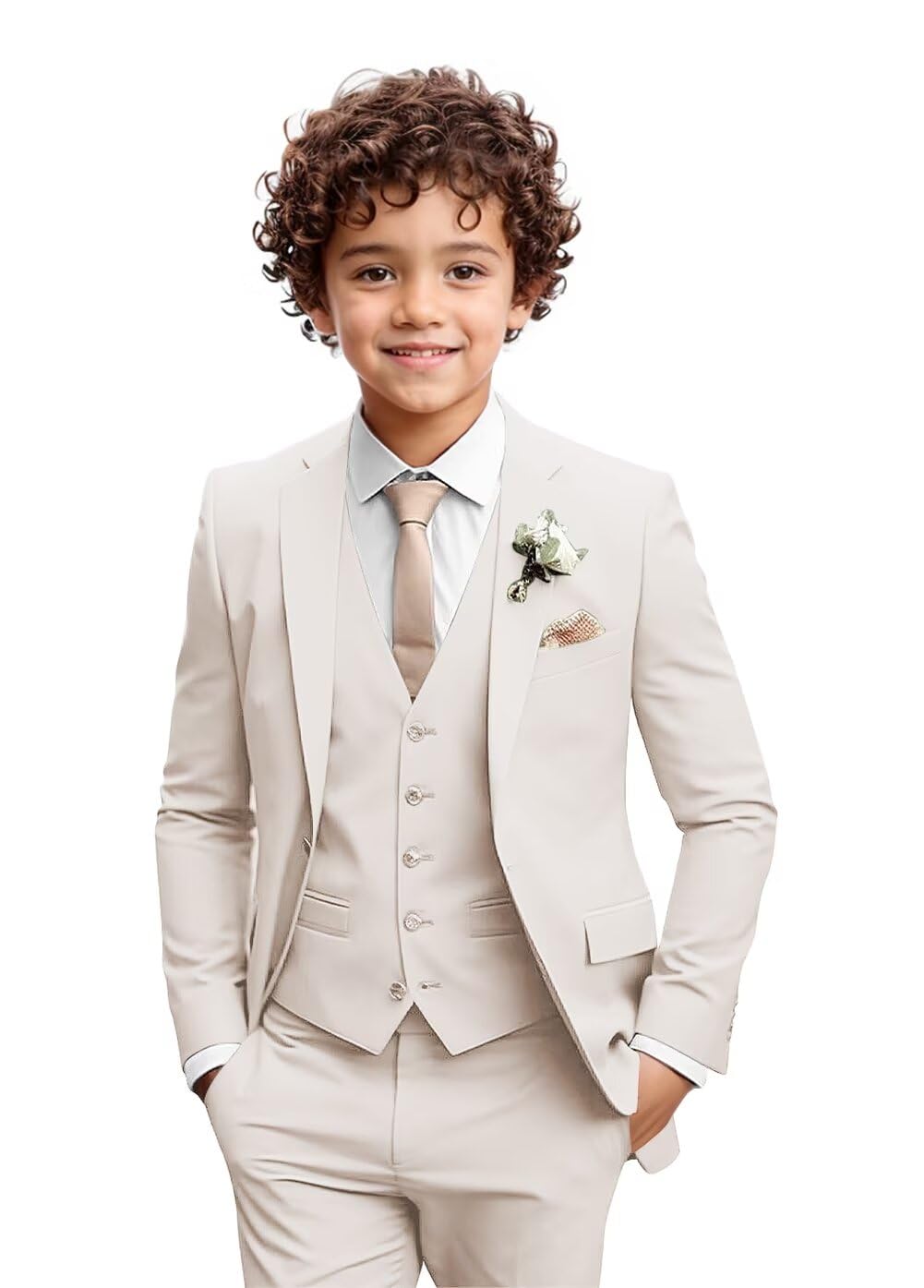 CUCUSISI Boys Formal Suit 3 Piece Toddler Tuxedos for Wedding Slim Fit Kids Outfit Jacket Vest Pants for Teen Boy School Prom