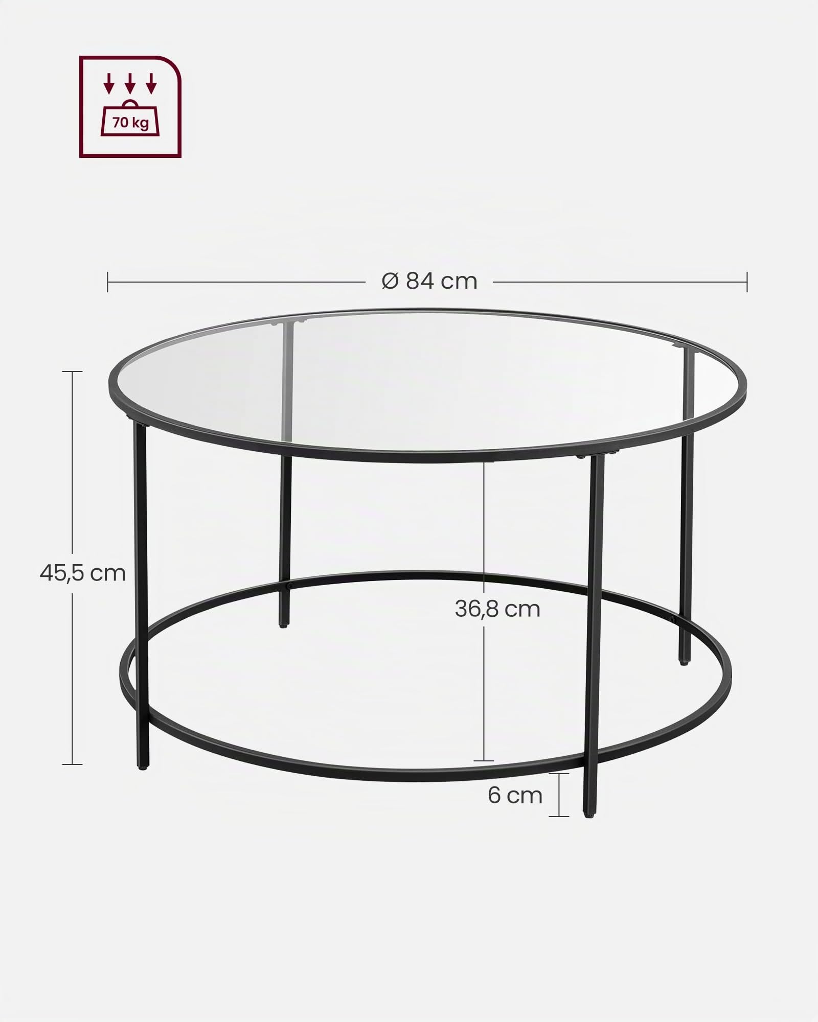 VASAGLE Runder Couchtisch, Wohnzimmertisch mit Stahlgestell, Salontisch, Beistelltisch, schwarz LGT021B01