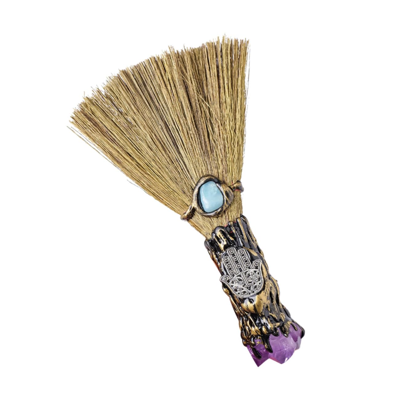 Ipetboom Broom with Natural Amethyst Crystal Halloween Decorative Broom for Cosplay Party Supplies Unique Witch Accessory for Halloween Celebrations and Themed Events