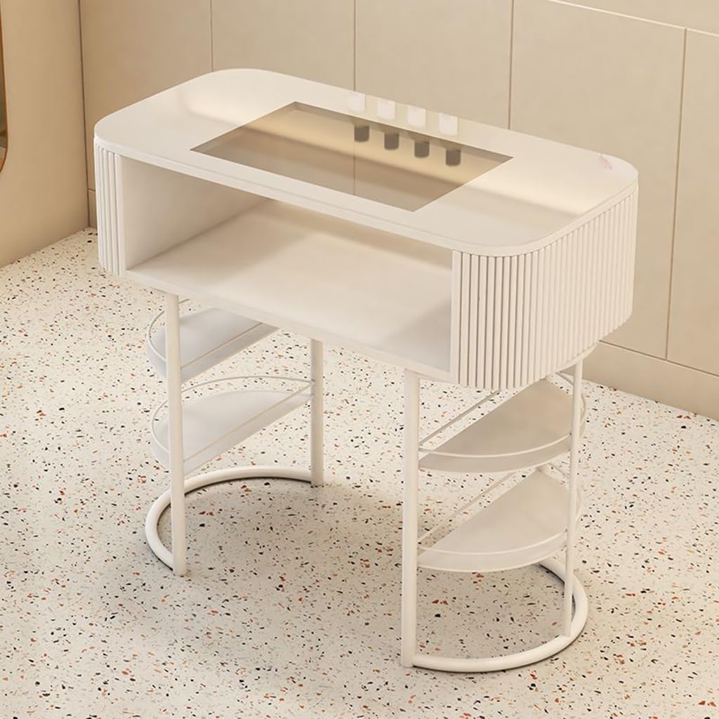 Tavolo da Manicure, Struttura in Acciaio con Vernice da Forno Ispessita, Tavolo Grande con Piano in Vetro Temperato, Ripiani A 2 Strati, Banco da Lavoro per Tecnici dell(Style 3 120x40x78cm)