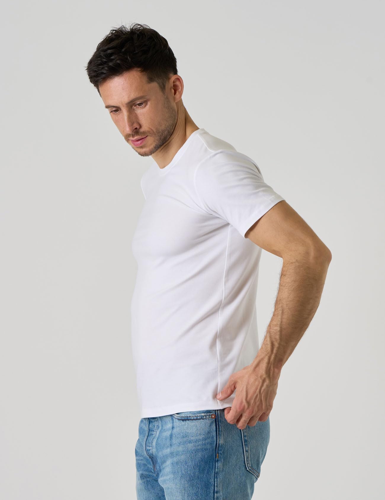 LAPASA Pacco da 3 Maglietta Uomo Cotone Elastico Premium Girocollo/Collo a V T-Shirt Maniche Corte Canottiera Morbida M05 M06