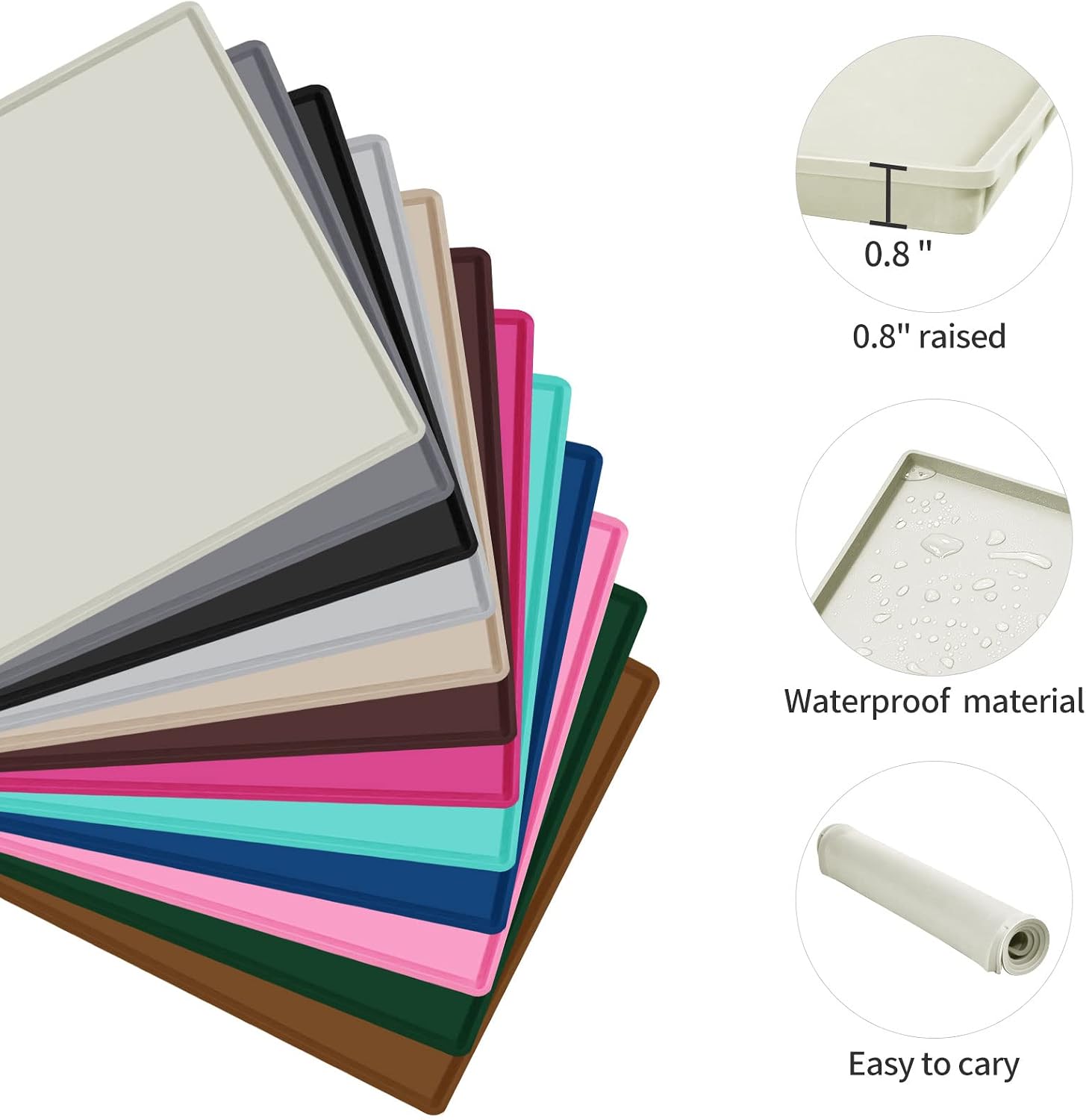 dog food mat,silicone waterproof food tray,non slip pet bowl mats placemat,0.8" raised edge,suitable for most small and medium sized pets,28" x 18" 28" x 18" beige