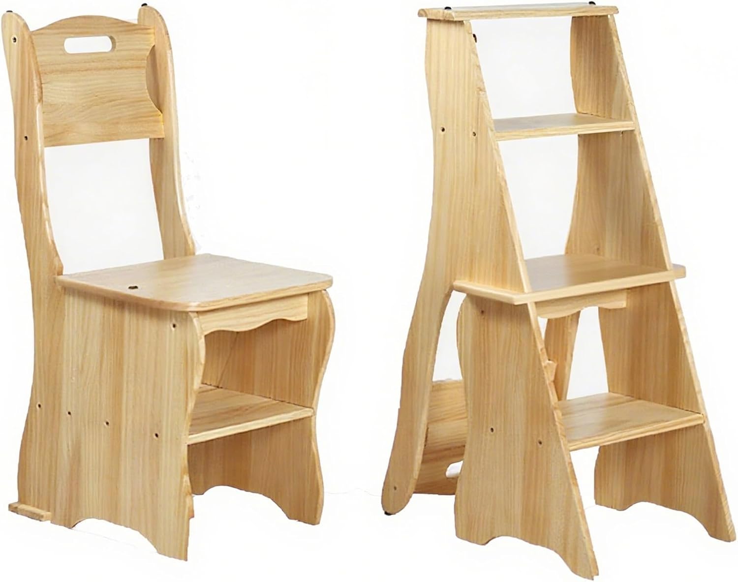 2 in 1 Portable 4-Step Retro Solid Wood Step Stool Chair ，4 step Ladder Multifunction Portable Ladder stool ，Folding Bar Height Tall Stool for Home, Library, Office