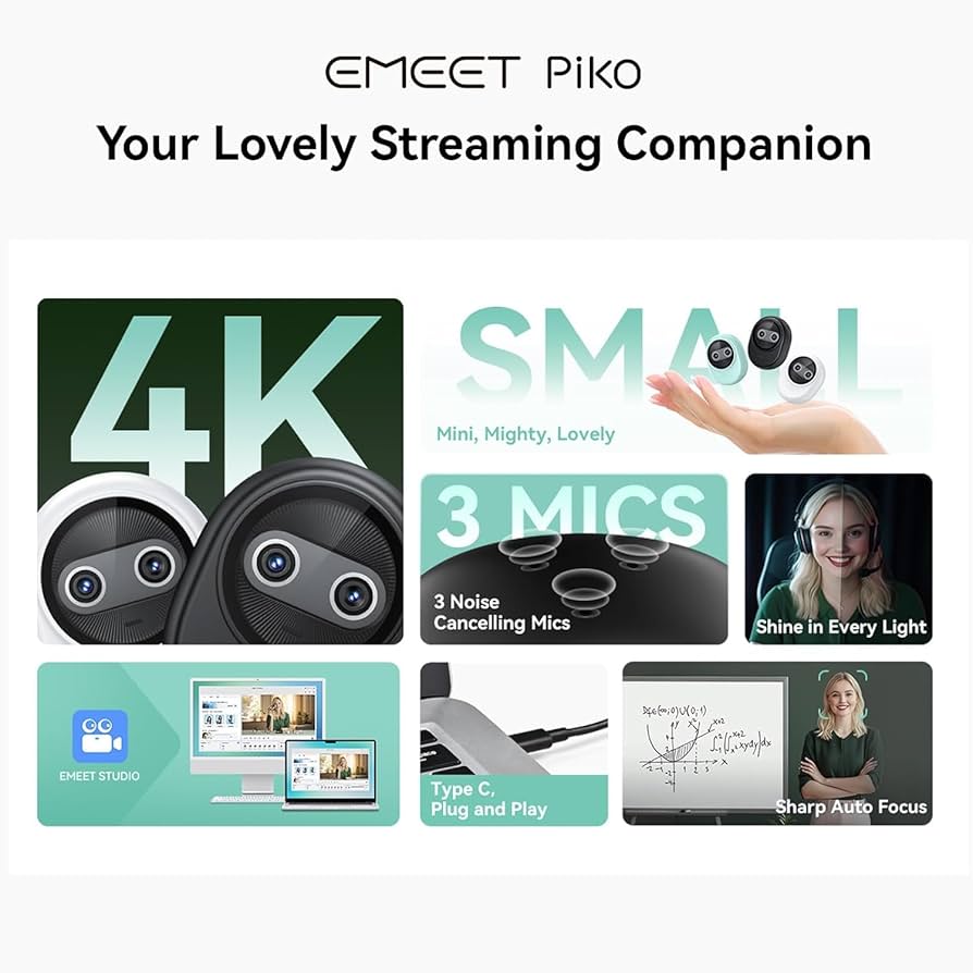 EMEET Piko 4K UHD ウェブカメラ ブラック Amazon.com: EMEET Piko 4K Webcam for Streaming, World's 1st