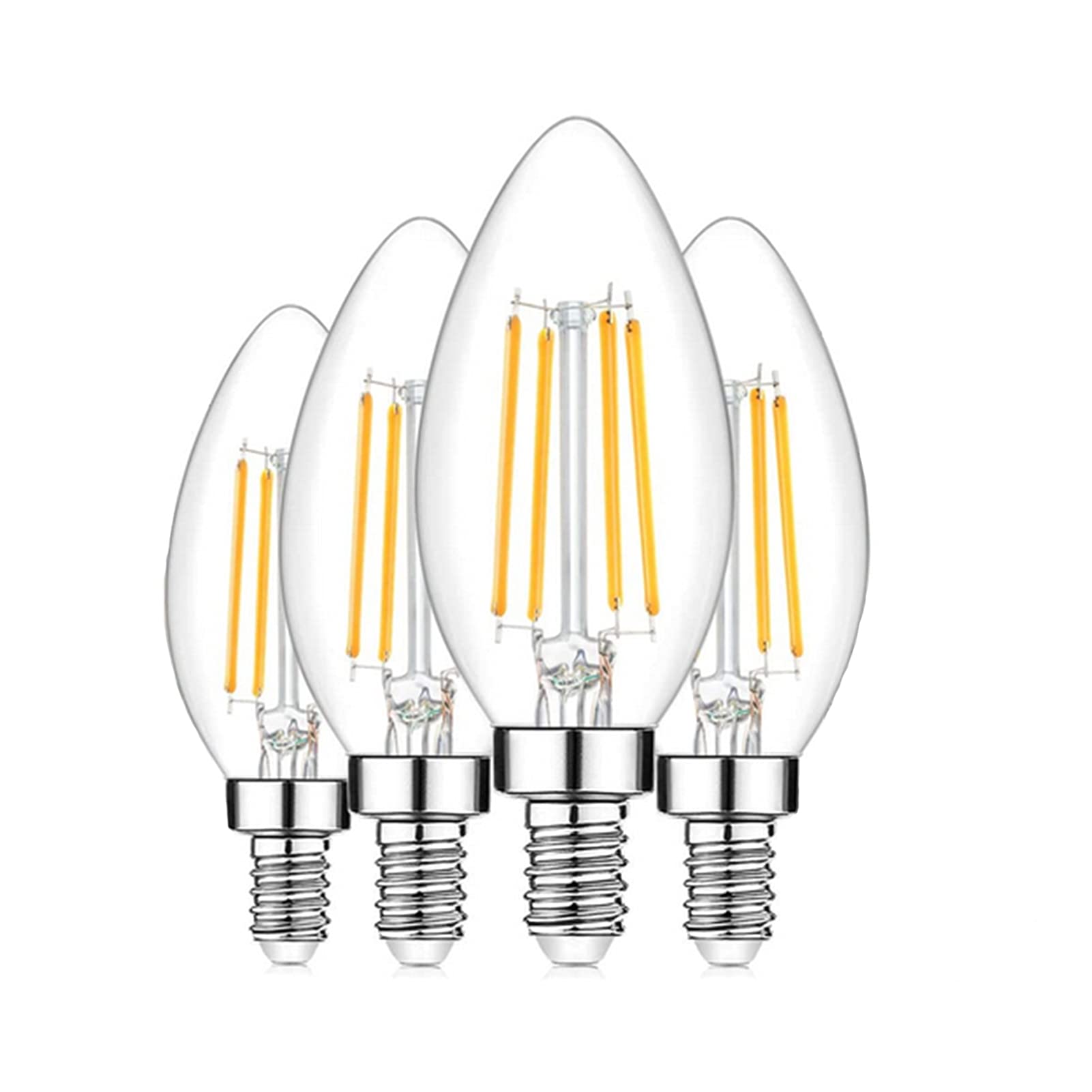 Bombilla candelabro LED regulable 6 W, bombillas filamento Edison vintage C35, bombillas candelabro alto brillo regulables con boca rosca E12 600 lm, vidrio transparente, paquete 4
