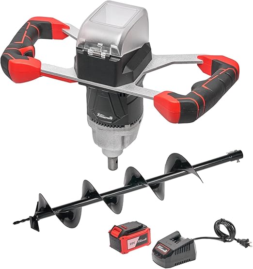 XtremepowerUS 20V Cordless Electric Earth Auger Power Head 6" Inch Bit Lithium Ion Battery for Earth Burrowing Drilling Post Hole Digging (Earth Auger 6" Inch Set)