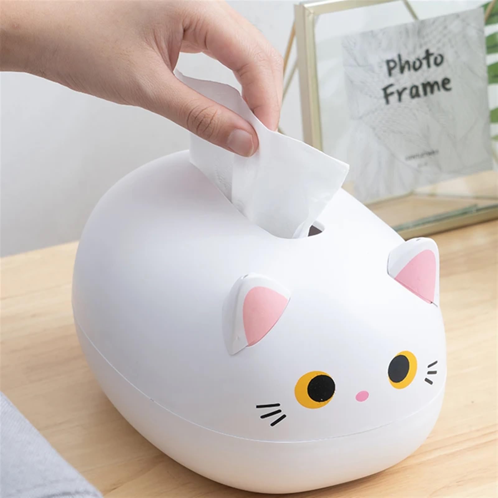 Porta Fazzoletti Simpatico Gatto In Plastica: Scatola Per Fazzoletti Da Scrivania Con Porta Stuzzicadenti Nascosto (Bianco) - 3