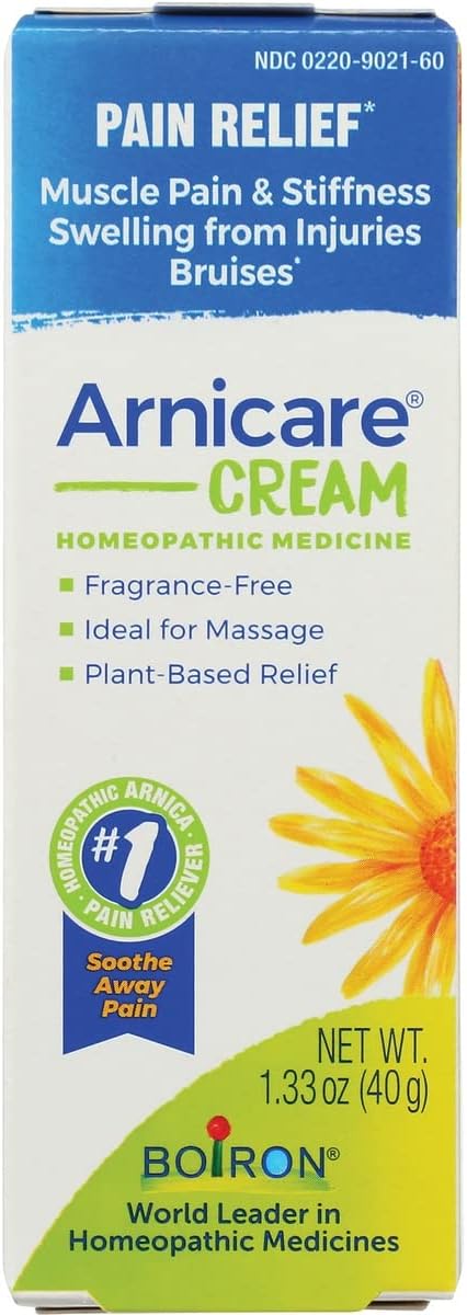 Boiron Arnicare Cream Natural Soothing Relief for Joint Pain, Muscle Pain, Swelling, Soreness, and Stiffness - Fast Absorbing and Fragrance-Free - 2.5 oz