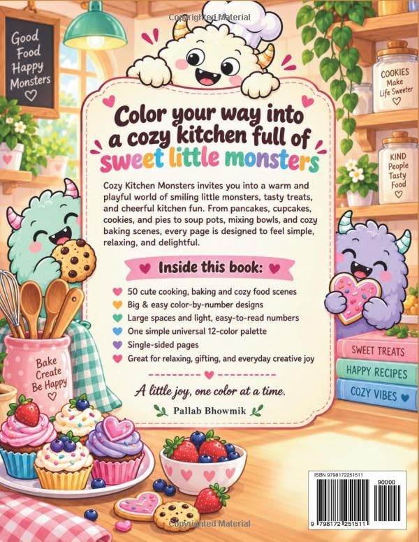 Cozy Kitchen Monsters: A Big & Easy Color by Number Book with 50 Cute Cooking, Baking and Cozy Food Scenes (Premium Color-by-Number Collection) image 3