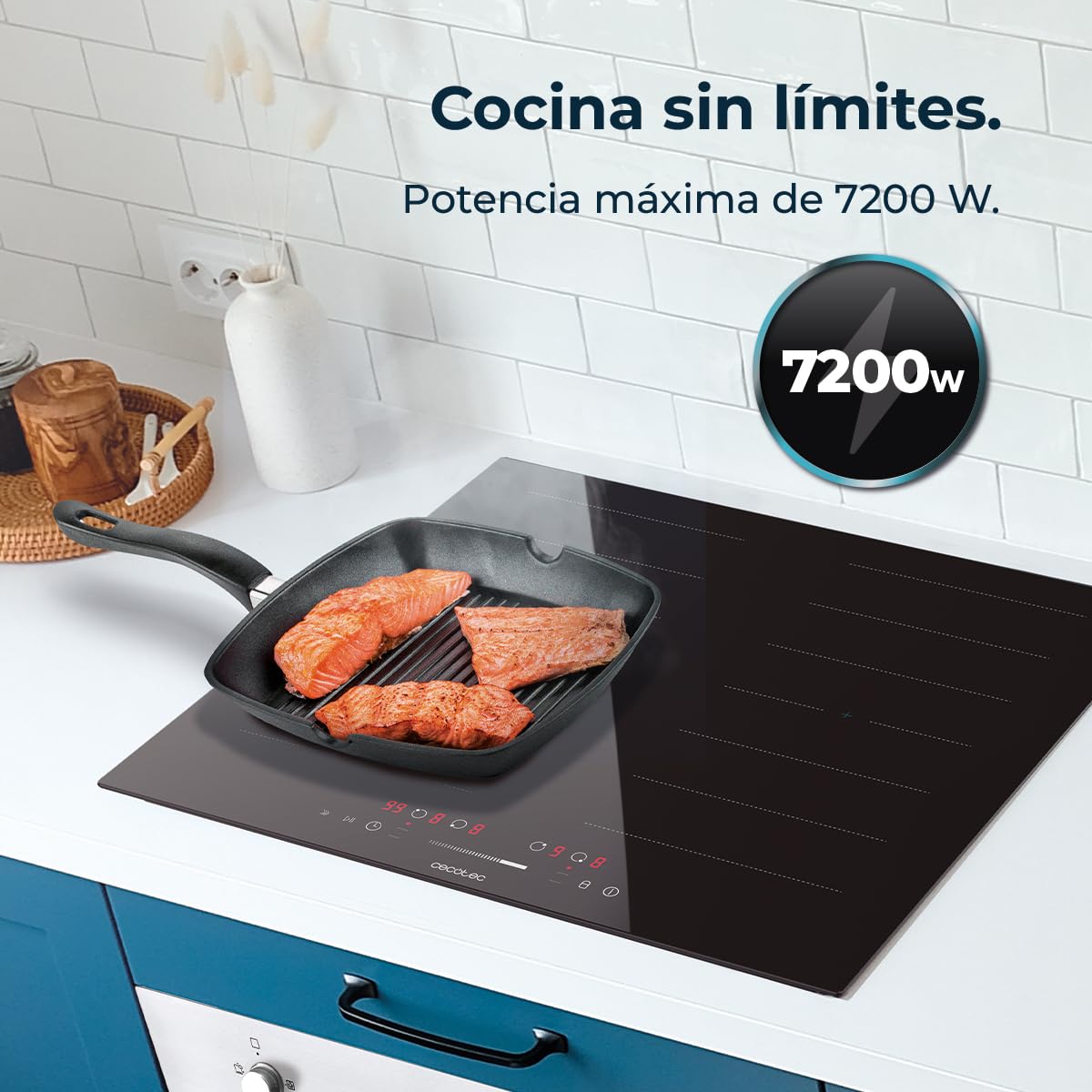 Cecotec Placa de Inducción 2 Zonas Flex Bolero Squad 4001 Flex. 7200W, 9 Niveles, Bajo Consumo, Temporizador, Booster Function, Control Táctil, Bloqueo para Niños, Stop&Go