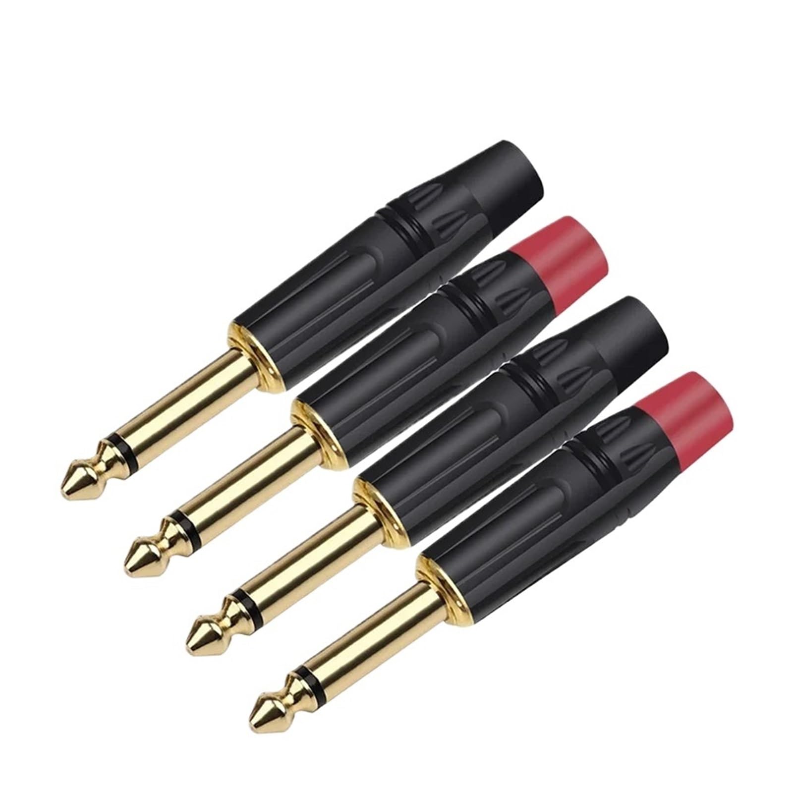 100 conectores jack de 6,35 mm, conector macho mono de 6,3 mm, de latón chapado en oro, de 1/4 de pulgada for micrófono.(Black Tail)