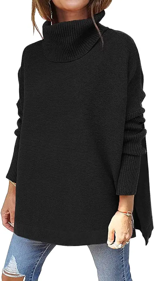 LILLUSORY Women's Turtleneck Oversized Sweaters Long Batwing Sleeve Spilt Hem Tunic Pullover Knit Tops OEKO-TEX STANDARD 100