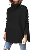Women's Turtleneck Oversized Sweaters Long Batwing Sleeve Spilt Hem Tunic Pullover Knit Tops